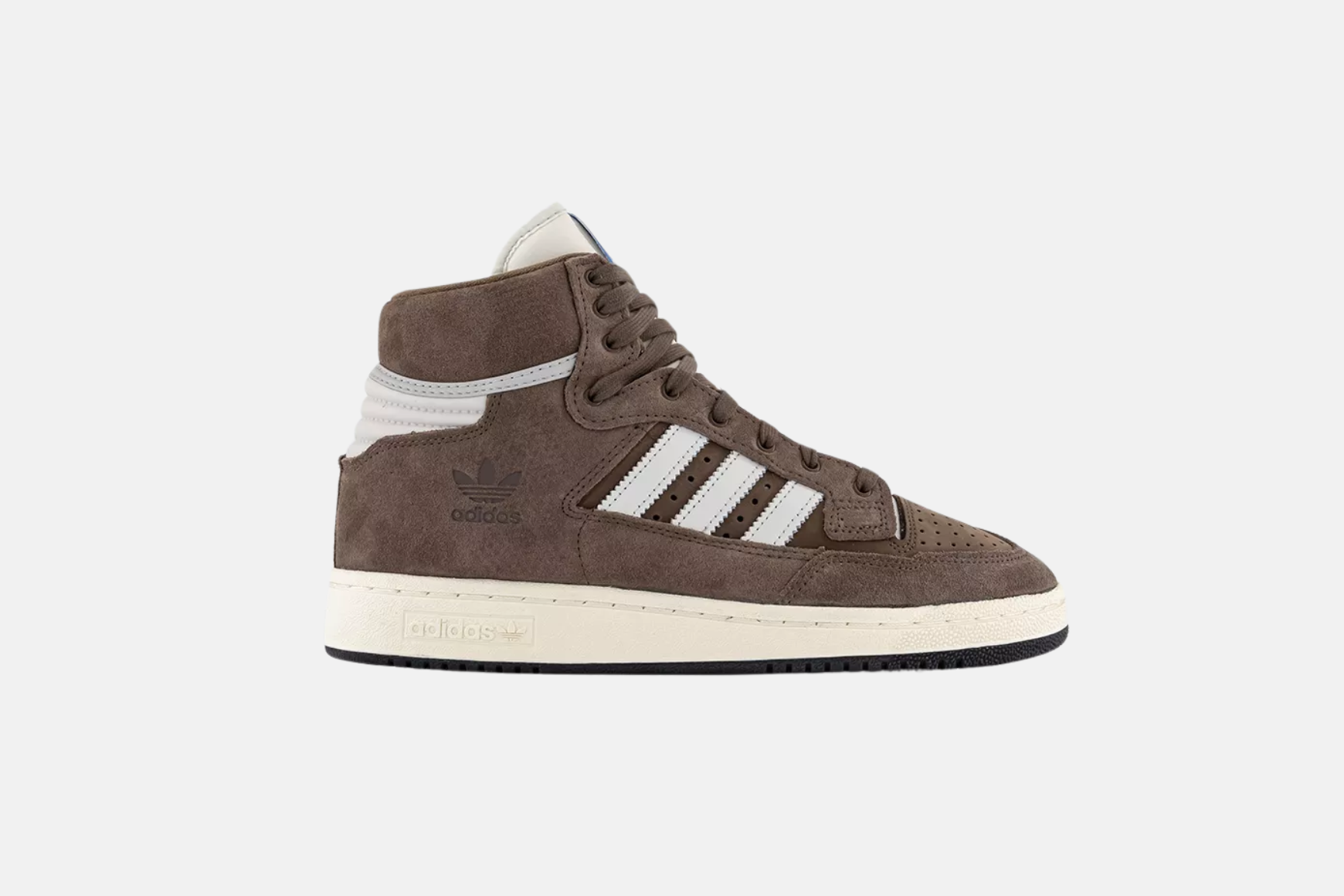 A single Adidas Centennial 85 High Trainer in a Crystal White/Brown colourway